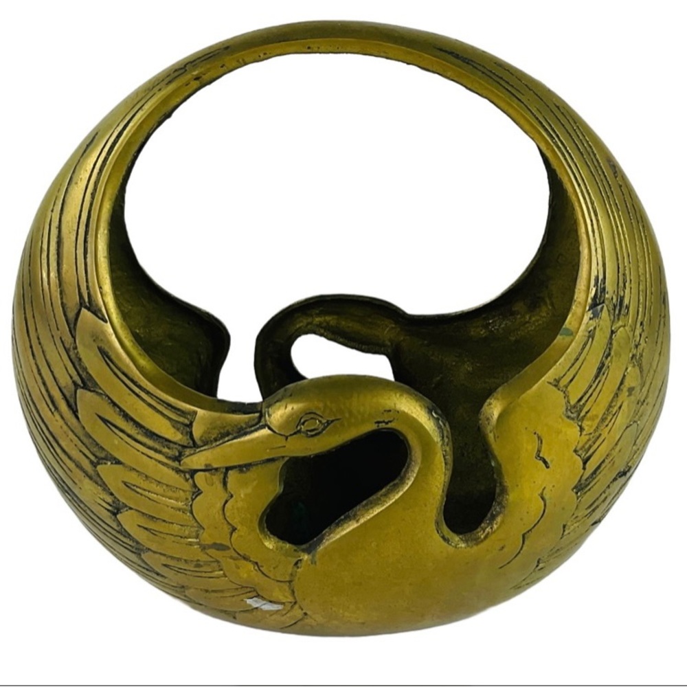 Vintage 1960s Brass Swan Cachepot Planter with Handle